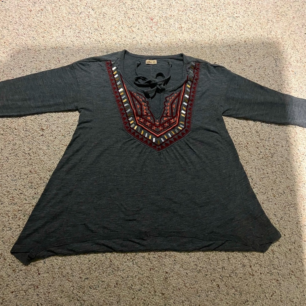 HOLLISTER WOMENS LONG SLEEVE GREY SHIRT SIZE XS